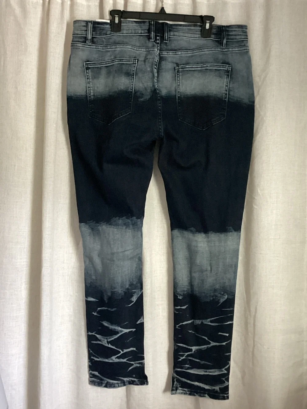 Men’s Distressed Two‑Tone Zipper Jeans – Blue Fade Wash 40